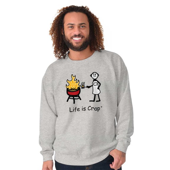 Burnt Burger BBQ Fire Funny Grilling Men's Crewneck Sweatshirt Brisco Brands S