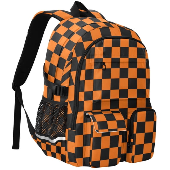 ALAZA Orange Checkered Grid Print Student Backpack School Bookbag Large Laptop Daypack Travel Bag