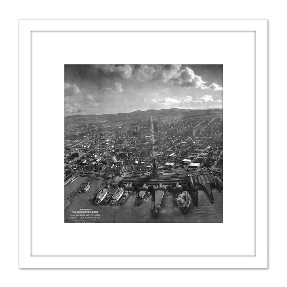 San Francisco Earthquake 1906 Ruins Aerial Photo 8X8 Inch Square Wooden Framed Wall Art Print Picture with Mount