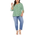 thumbnail image 2 of Agnes Orinda Women's Plus Size Chiffon Top V Neck 3/4 Sleeve Summer Casual Tunic Blouse 1X Green, 2 of 5