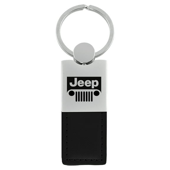 Jeep Grill Duo Rectangular Leather Key Chain (Black)