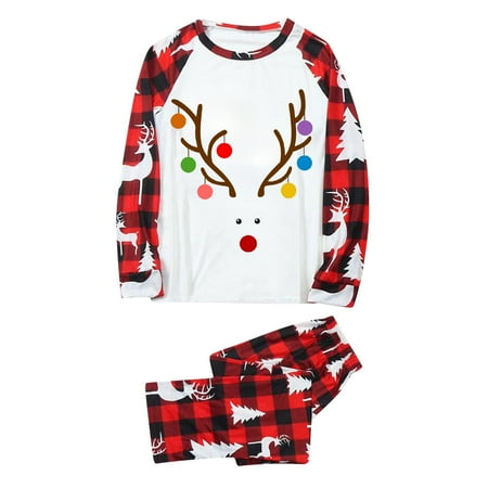 

Christmas Pajamas for Family Parent-Child Outfit Winter Fall Mon Sleepwear Matching Cute Big Headed Deer Print Pjs Plaid Long Sleeve Tops Pants Soft Casusal Holiday Sleepwear Pajama Sets