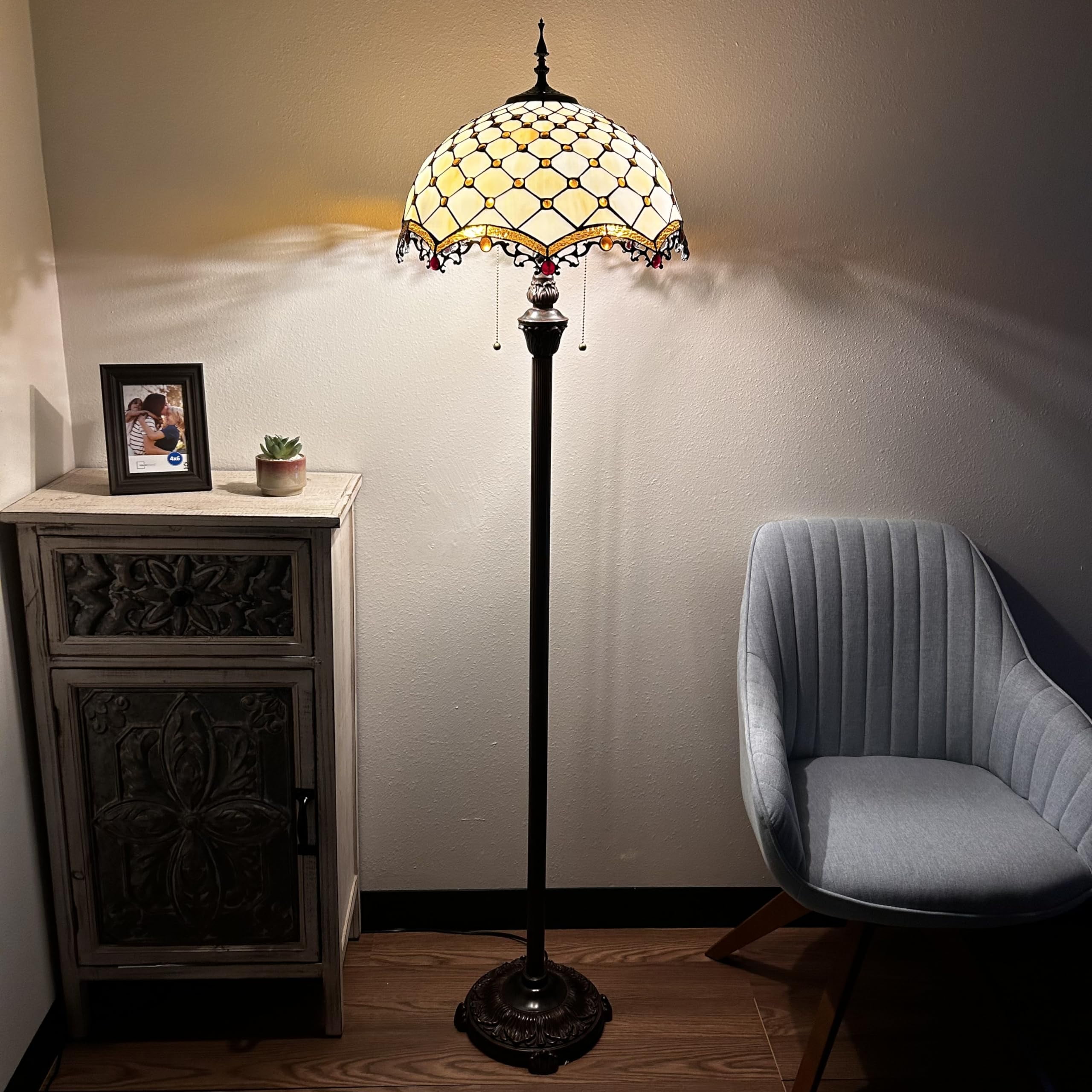 Enjoy Décor Lamps 64-Inch Tiffany 2-Light Floor Lamp with Stained Glass Bowl Shade