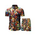 thumbnail image 2 of xiaxaixu Men Beach Outfits Printed Lapel Button Down Shirt + Drawstring Shorts, 2 of 4