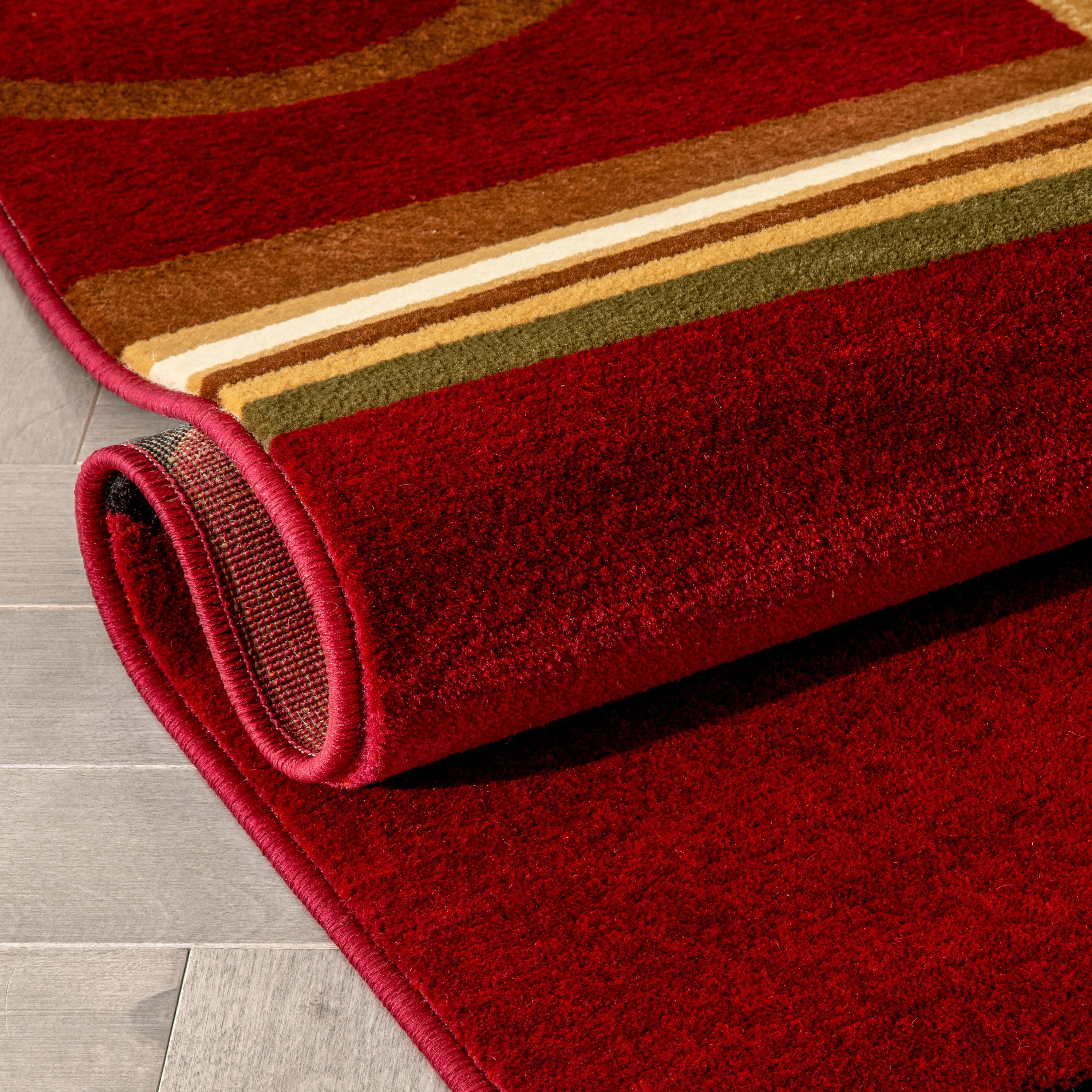 Well Woven Deco Rings Red Ivory Light Blue Geometric Modern Casual Area Rug Easy to Clean Stain Fade Resistant Shed Free Abstract Contemporary Color Block Boxes Lines Soft Living Dining Room Rug
