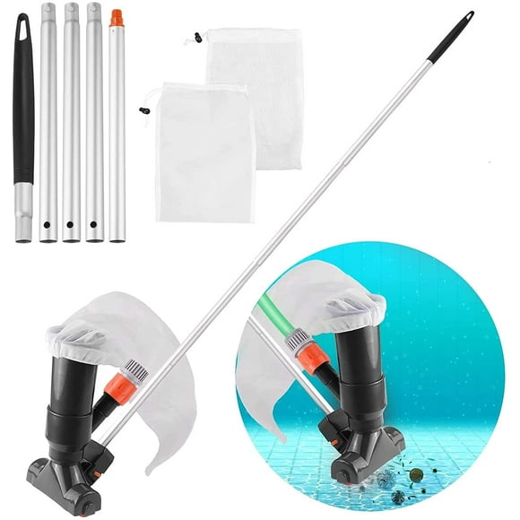 Pool Vacuum Cleaner Kit with 2 Mesh Bags, Portable Pool Vacuum Jet Cleaner Pool Cleaning Kit Pool Supplies Accessories with 5 Section Pole for Above Ground Pool Spas Ponds
