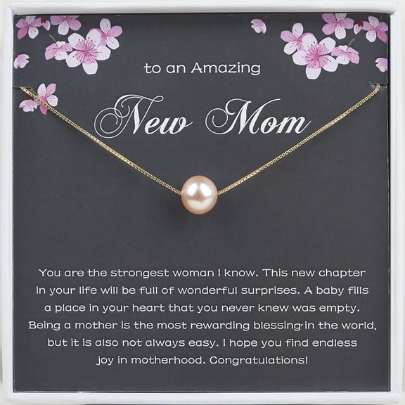 Anavia To An Amazing New Mom Gift Card, New Mom 925 Sterling Silver Pearl Necklace, Congratulations to the New Mom Gift -[Pink Pearl   Gold Chain]