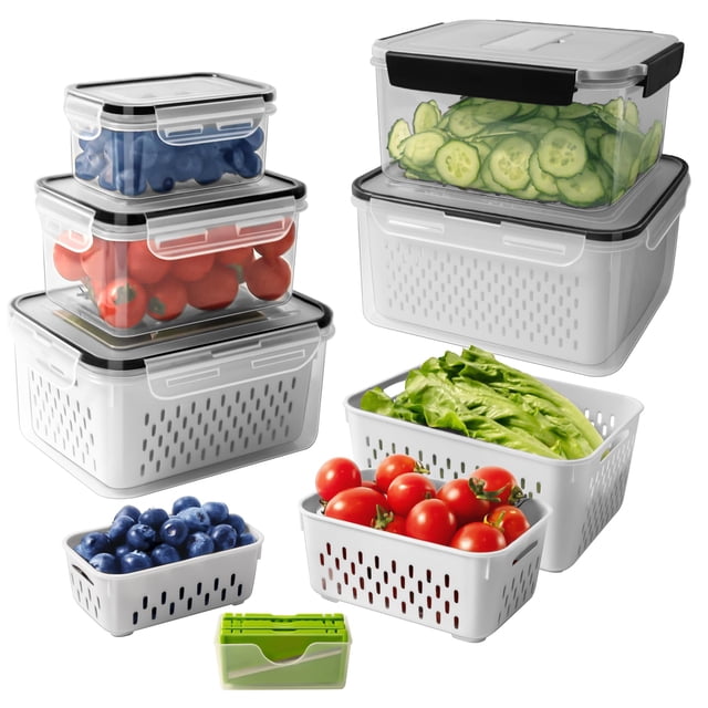 Juego de contenedores de almacenamiento de frutas Freshmage, 5 unidades con colador