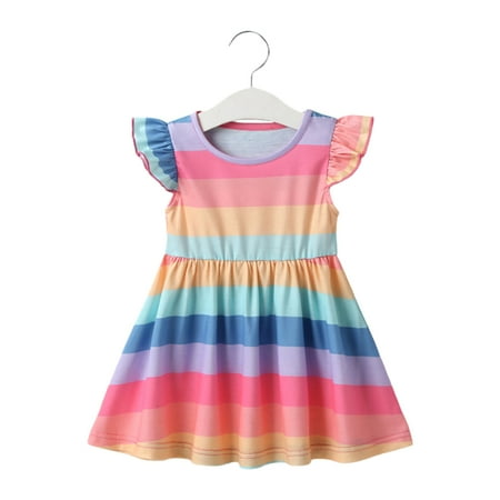 

Hemoton Adorable Sleeveless Lace One Piece Fashionable Rainbow Stripe Dress Spring Summer Clothes for Kids Girls (Size 120cm)