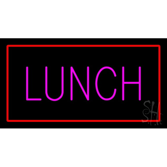 Pink Lunch Red Border LED Neon Sign 20 x 37 - inches, Black Square Cut Acrylic Backing, with Dimmer - Bright and Premium built indoor LED Neon Sign for restaurant window and interior decor.