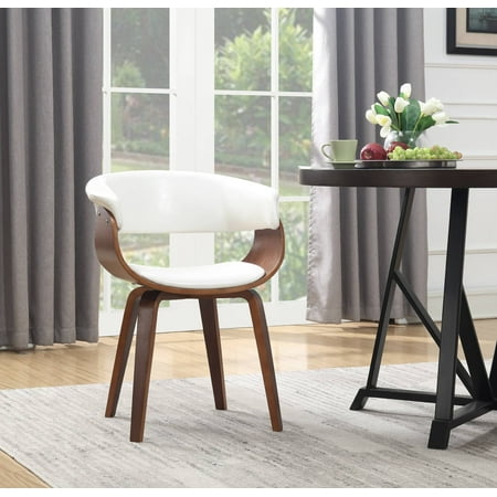 - Wood and White Faux Leather Mid-Century 18-Inch Seat Height Dining Chair