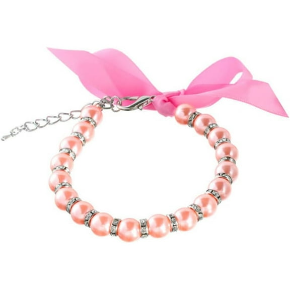 UOSIA Dog Cat Pearls Necklace Collar Bling Accessories Pet Puppy Jewelry Adjustable Collar,Pink,L