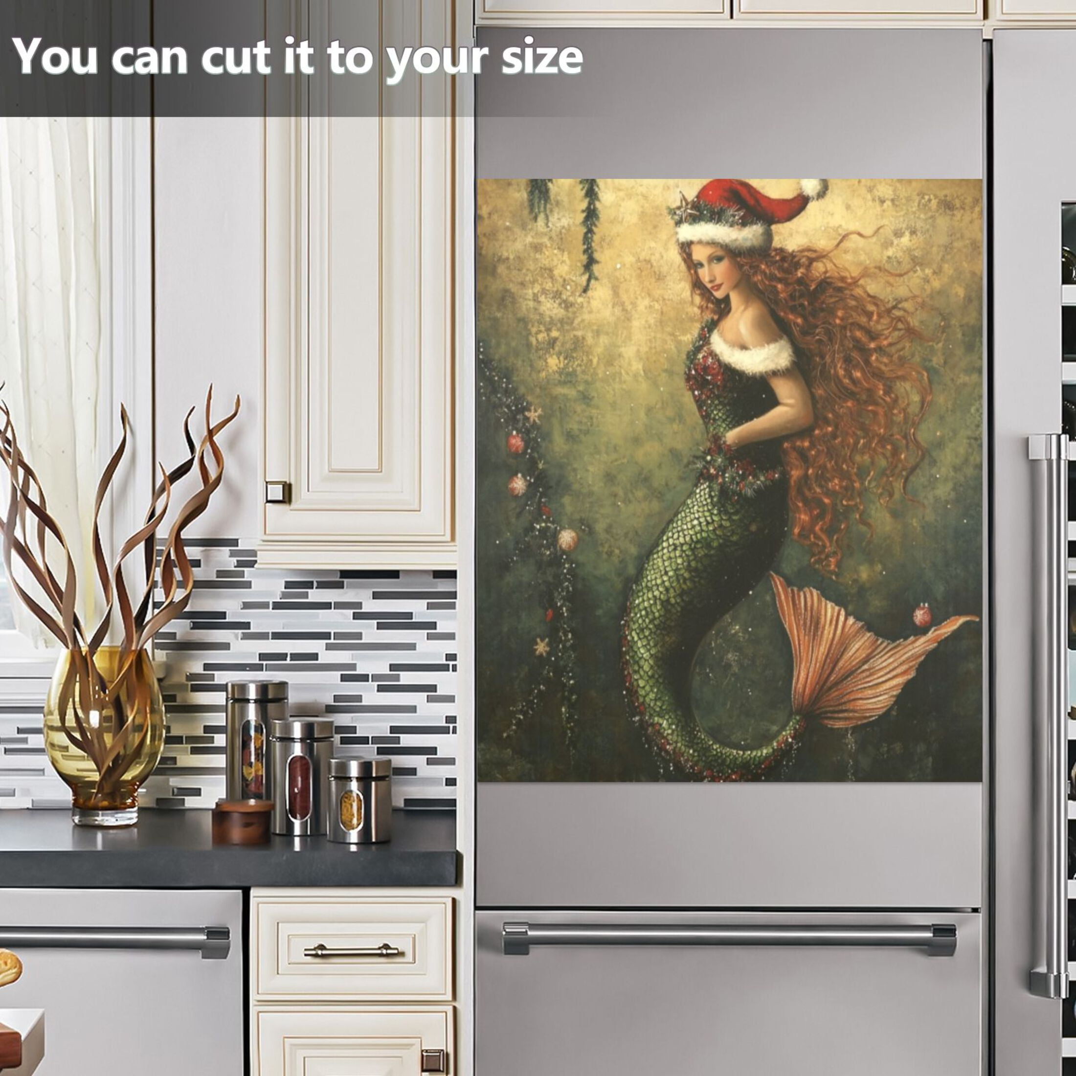 Dishwasher Magnetic Sticker 23x26 Inch Refrigerator Magnetic Sticker Washing Machine Magnetic Sticker Kitchen Panel Magnetic Sticker Home Decor Christmas Pretty Mermaid
