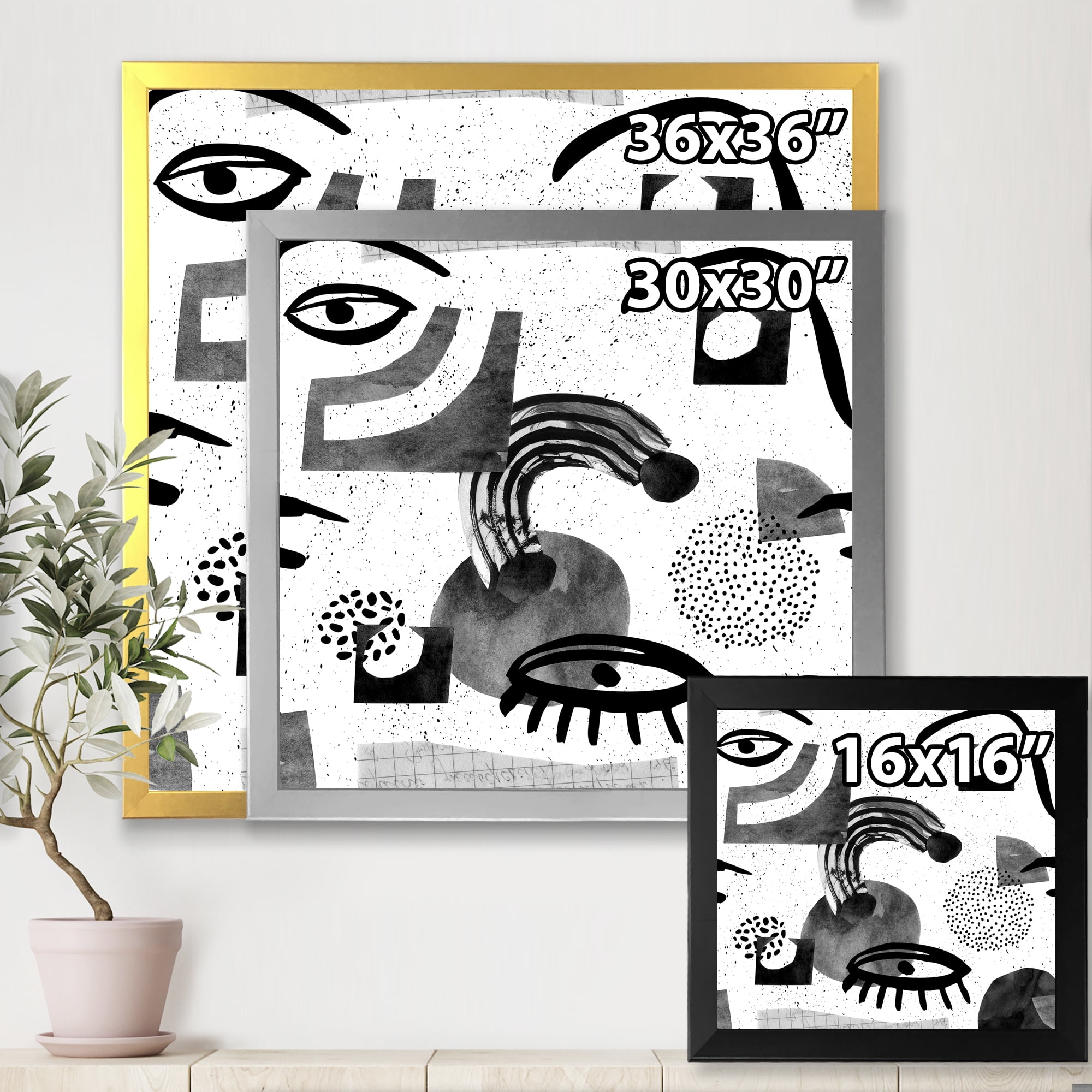 Designart 'Collage of Eyes And Doodles In Contemporary Style II' Modern Framed Art Print