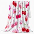 thumbnail image 2 of Glossy Red Cherries Hearts Sweet Kawaii, Cozy Friendship Quote Scene, Warm Flannel Blanket for Living Room and Reading Nook, Art Lovers Friendship Gift, Playful Home Decor, 2 of 9