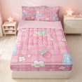 thumbnail image 2 of Erosebridal Cartoon Kawaii Bow Zipper Queen Comforter Set with Fitted Sheet and 2 Pillowcases for Girls, Flower Strawberry Zipper Bedding Set, Pink Reversible, 2 of 7