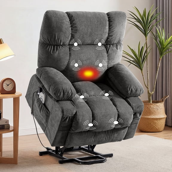 JONPONY Power Lift Recliner Chair Recliners for Elderly with Heat and Massage Recliner Chair for Living Room with Infinite Position and Side Pocket,USB Charge Port,Grey