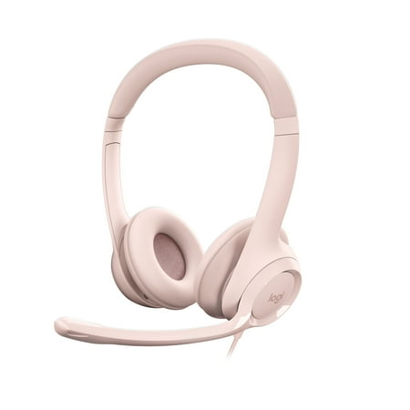Logitech H390 Wired USB Headset, Stereo Headphones with Noise-Cancelling Microphone, USB, In-Line Controls, PC/Mac/Laptop, Rose (981-001356)