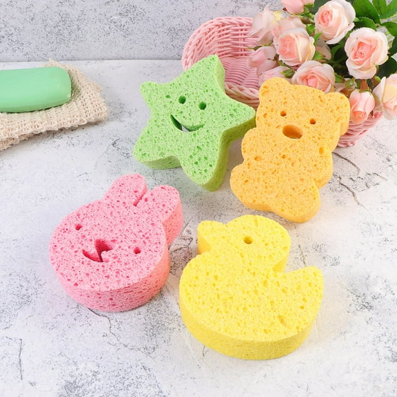HONITANO 4Pcs Bear Shape Bath Sponges For Adults Cleansing And Bathing In Assorted Color 11.8x4.5x1.1in