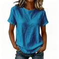 thumbnail image 2 of Qulqfy Short Sleeve Womens Blouses Crew Neck Casual Solid Cotton Linen Blue Spring Summer Tops for Women 2026 L, 2 of 7