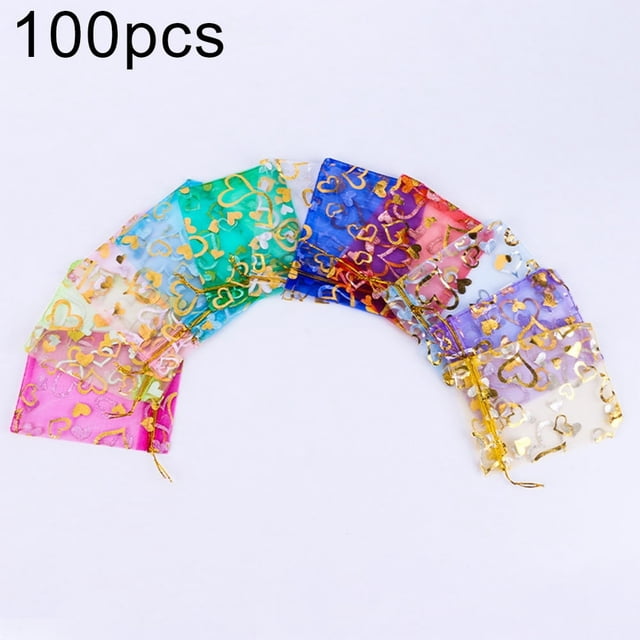 POINTERTECK 100Pcs Sweet Heart Print Drawstring Candy Bag Wedding Party Gift Jewelry Pouch