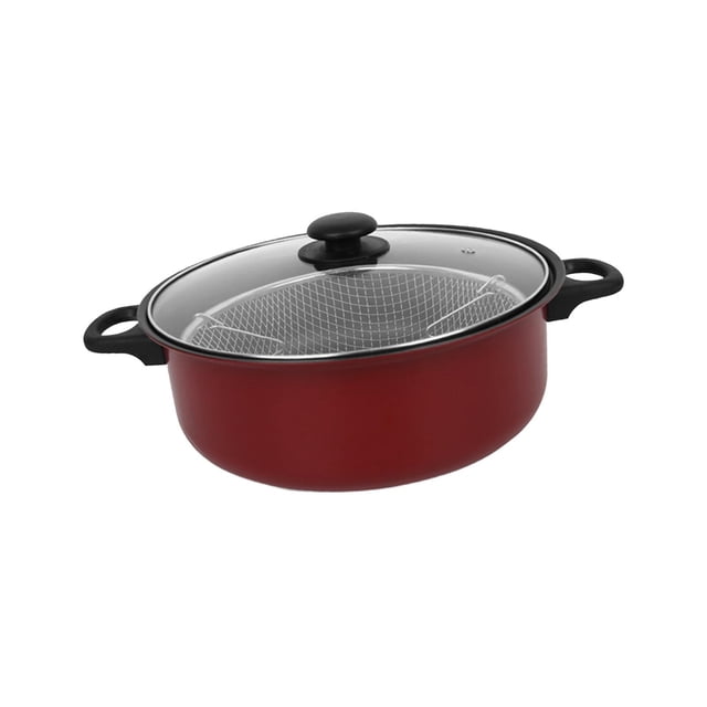 Esquirla - Olla freidora antiadherente, sartén profunda, cocina papas fritas, calentador de mantequilla, olla con tapa, cesta de malla, sartén portátil, utensilios de cocina de 24 cm