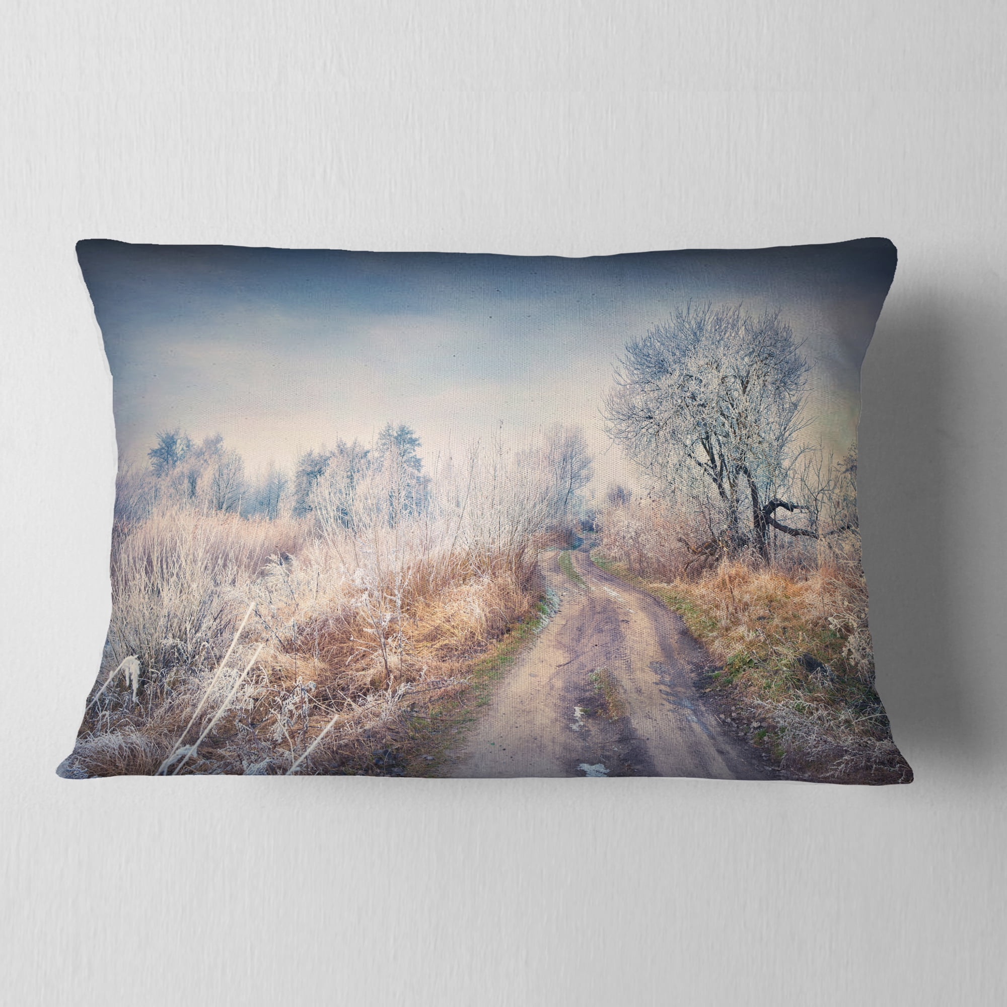 Designart First Frost in Forest - Landscape Photography Throw Pillow - 12x20