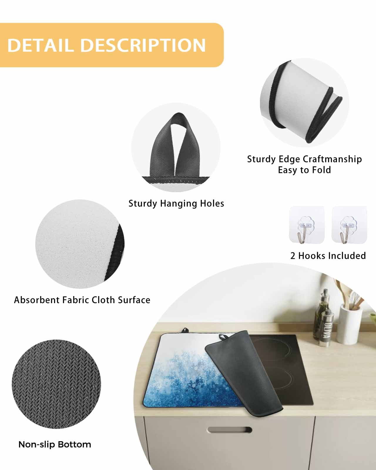 nqOlkjepod Large Induction Cooktop Protector Mat 28.5"x20.5", Blue Botanical Stove Top Covers for Electric Stove, Spring Summer Farmhouse Retro Watercolor Stove Burner Cover Mats Stove Cover