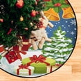 thumbnail image 4 of Merry Christmas Greeting Christmas Tree Mats Waterproof Tree Skirt, Snowman Winter Holidays Xmas Tree Stand Tray Mat Floor Protector Pad for Holiday Party Decoration, 28.3", 4 of 6