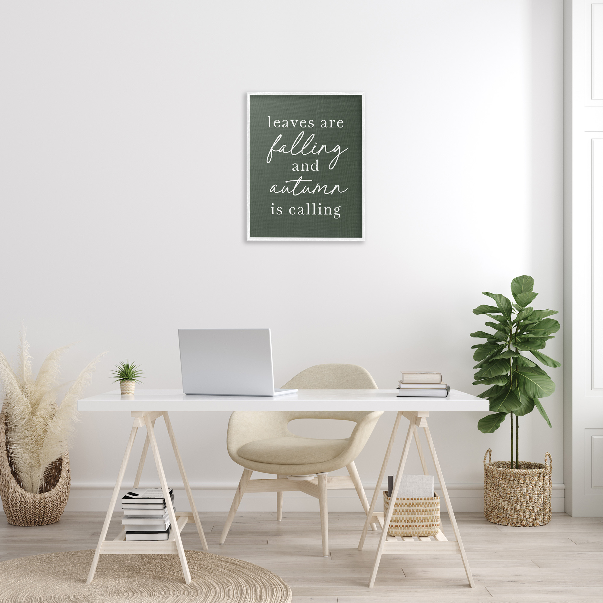 Stupell Industries Leaves Are Falling Holiday Painting White Framed Art Print Wall Art, 24 x 30