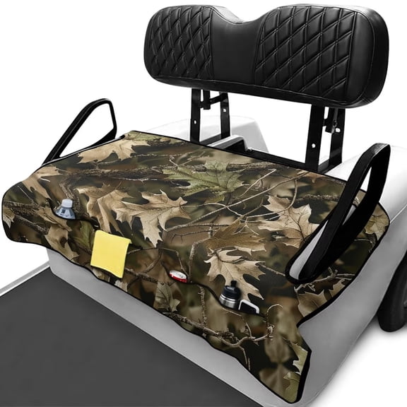 Bulopur Camo Golf Seat Covers for Cart Hunting Branch Golf Cart Towel Seat Covers with 4 Front Pockets& Nonskid Bottom Gift for Holiday