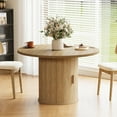 thumbnail image 4 of LAZZO 47" Round Dining Table with Storage, Modern Fluted Side Shelf, Seats 4-6 for Kitchen Dining Room, Natural Wood Color, 4 of 11