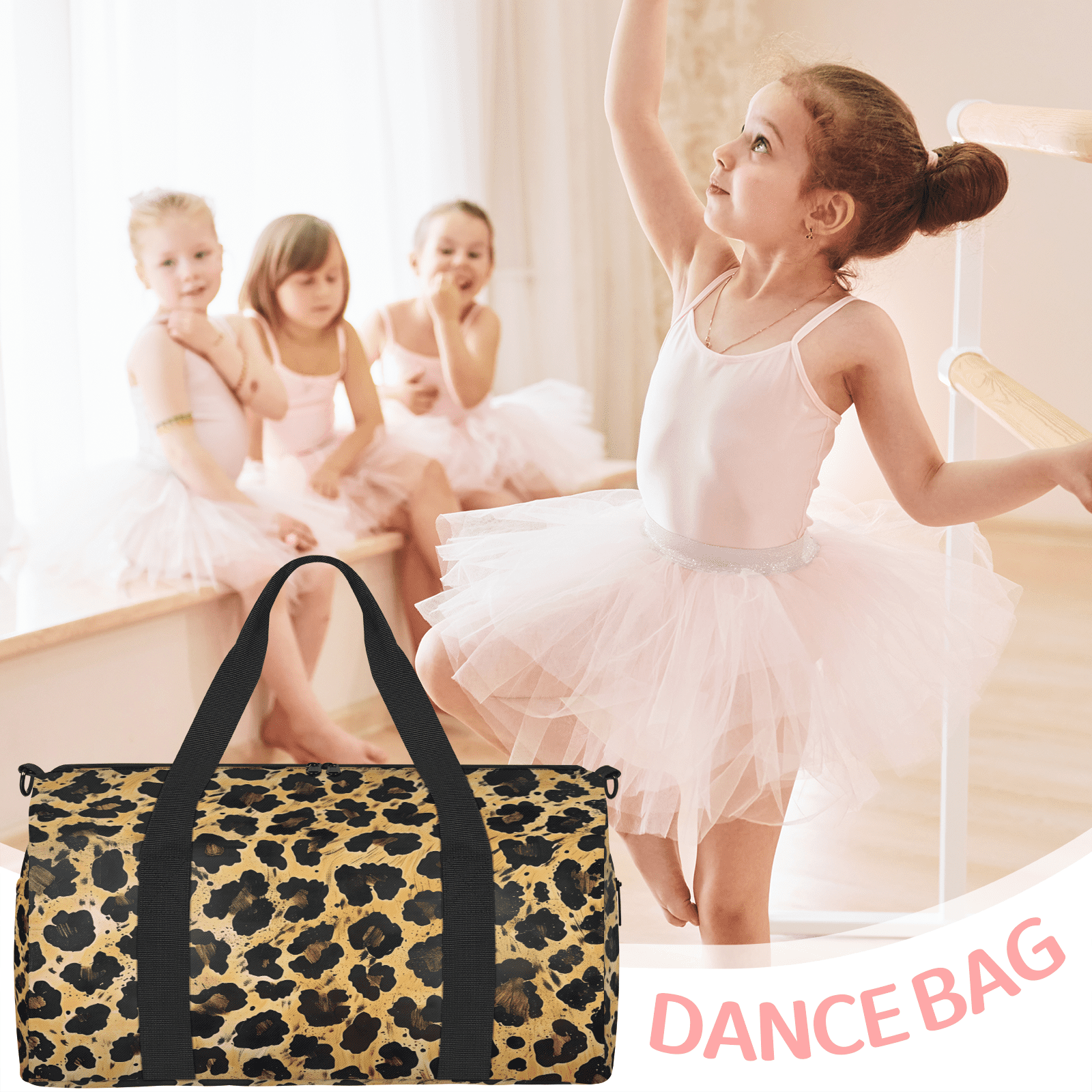 Herdesigns Leopard Print Gym Bag for Women, Duffle Bag for Travel Sport, Lightweight Waterproof Carry on Weekender Overnight Dance Yoga Workout Bags