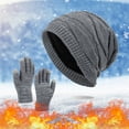 thumbnail image 3 of Men's and Women's Knit Hat and Gloves Set, Thermal Fleece Lined Winter Ear Protection Set, Thickened Warm Two-Piece for Cold Weather, Solid Color Unisex Winter Accessories for Outdoor Activities Grey, 3 of 10
