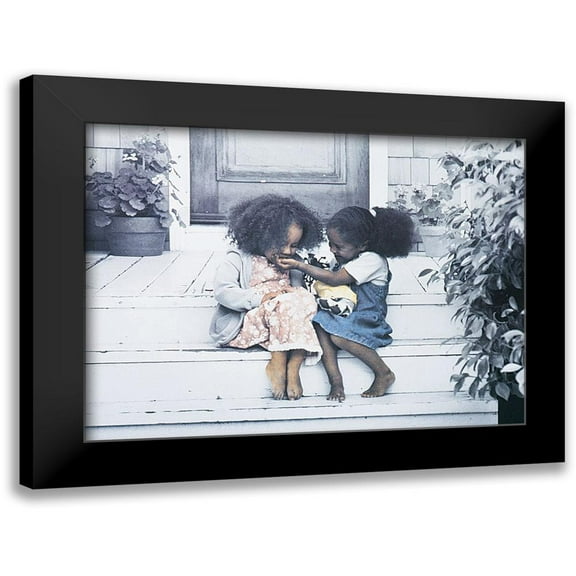 Unknown 14x11 Black Modern Framed Museum Art Print Titled - Two Girls on Porch