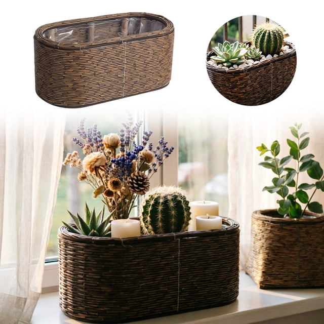Tong Natural Wicker With Liner Handwoven For Indoor And Outdoor Use Perfect For Home Cottage & Garden