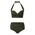 thumbnail image 4 of Ensemble Bikini Taille Haute Rembourré Col en V pour Femmes - Maillot de Bain Deux Pièces à Couverture Complète - Bretelles Réglables, 4 of 5
