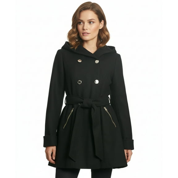 Jessica Simpson Double Breasted Hooded Coat, Black