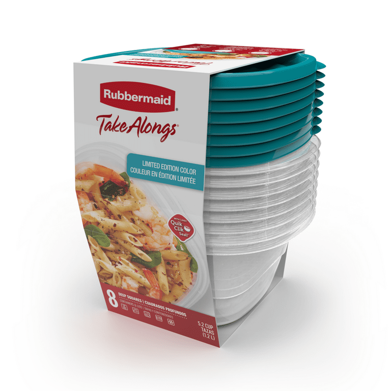 Rubbermaid TakeAlongs 5.2-Cup Square Food Storage Containers,  Special-Edition Turquoise Spell Blue, 8-Pack 