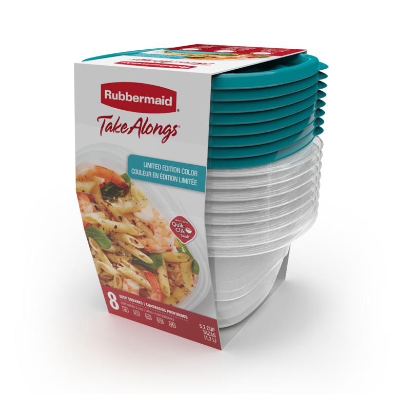 Rubbermaid TakeAlongs 5.2-Cup Square Food Storage Containers,  Special-Edition Turquoise Spell Blue, 8-Pack 