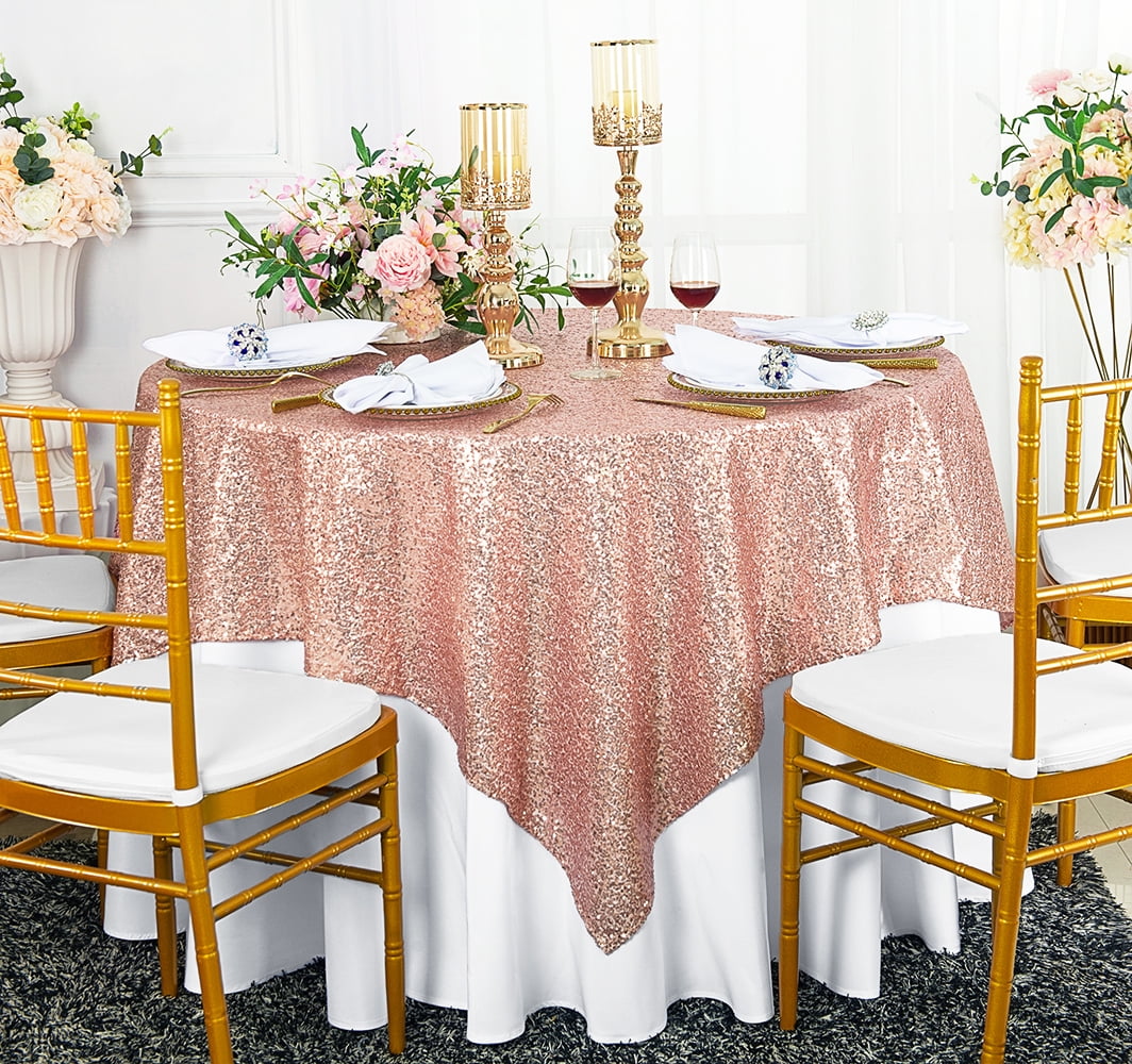 Blush SEQUIN 72x72" TABLE OVERLAY Sparkly Wedding Party Catering Event Linens 