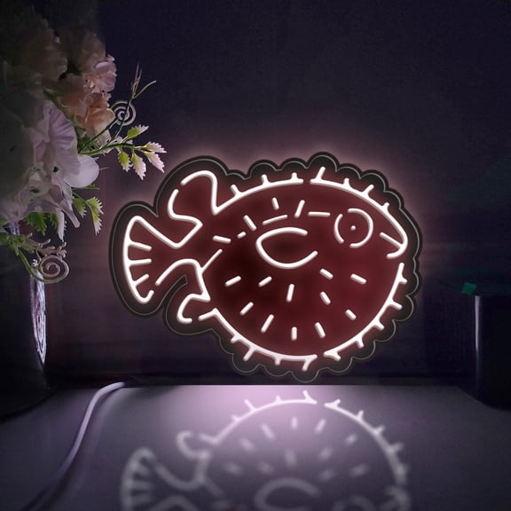 Pufferfish Led Light Box, Dimmable Neon-Like Light Signs USB Power for Wall Decor Bedroom Decoration, Static Light (WxH) 8"x6"