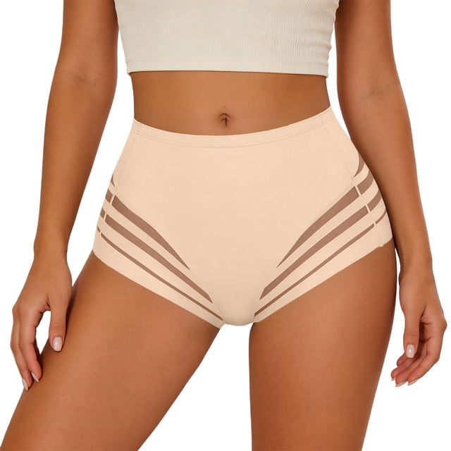Gpoecd Plus Size Panties Lace High Mid Rise Seamless Comfort Breathable Gusset Triangle for Plus Size Plus Size Underwear for Women Beige,L