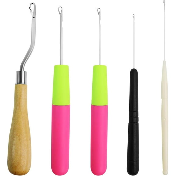 LIOUCBD 5PCS Latch Hook, Different Sizes Small Crochet Hooks Needle for Braid Hair, Scarf Carpet Making and Other Crafts