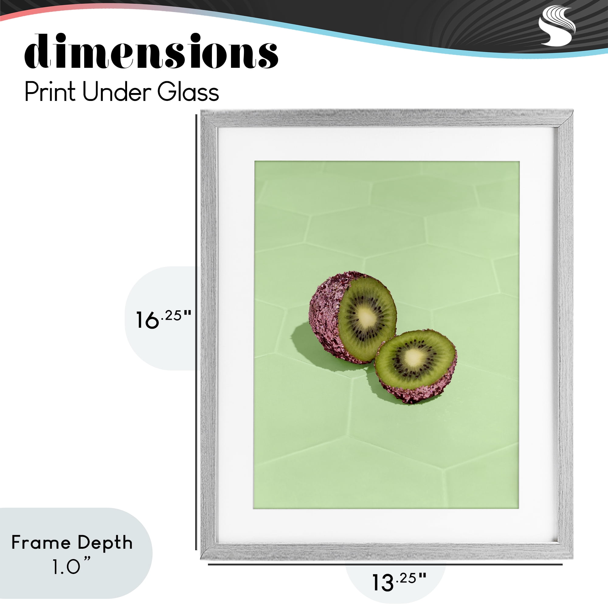Stupell Industries Green Glimmer Kiwi Gray Framed Print Under Glass, design by LISH Creative