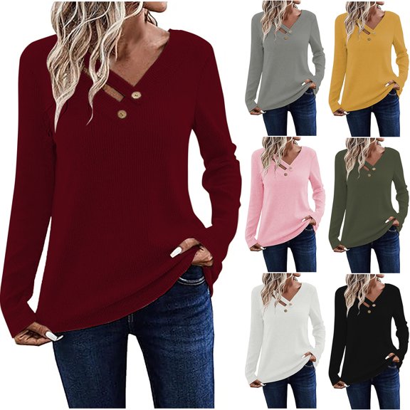 HVOBTTY Womens Long Sleeve Pullover T Shirt, Fall Tops for Women, Women's Casual V Neck Waist Cinching Lightweight Knit T Shirts Army Green, L