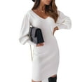 thumbnail image 2 of Frontwalk Ladies Mini Dress Lantern Sleeves Short Dresses V Neck Women Sexy Long Sleeve White 2XL, 2 of 5