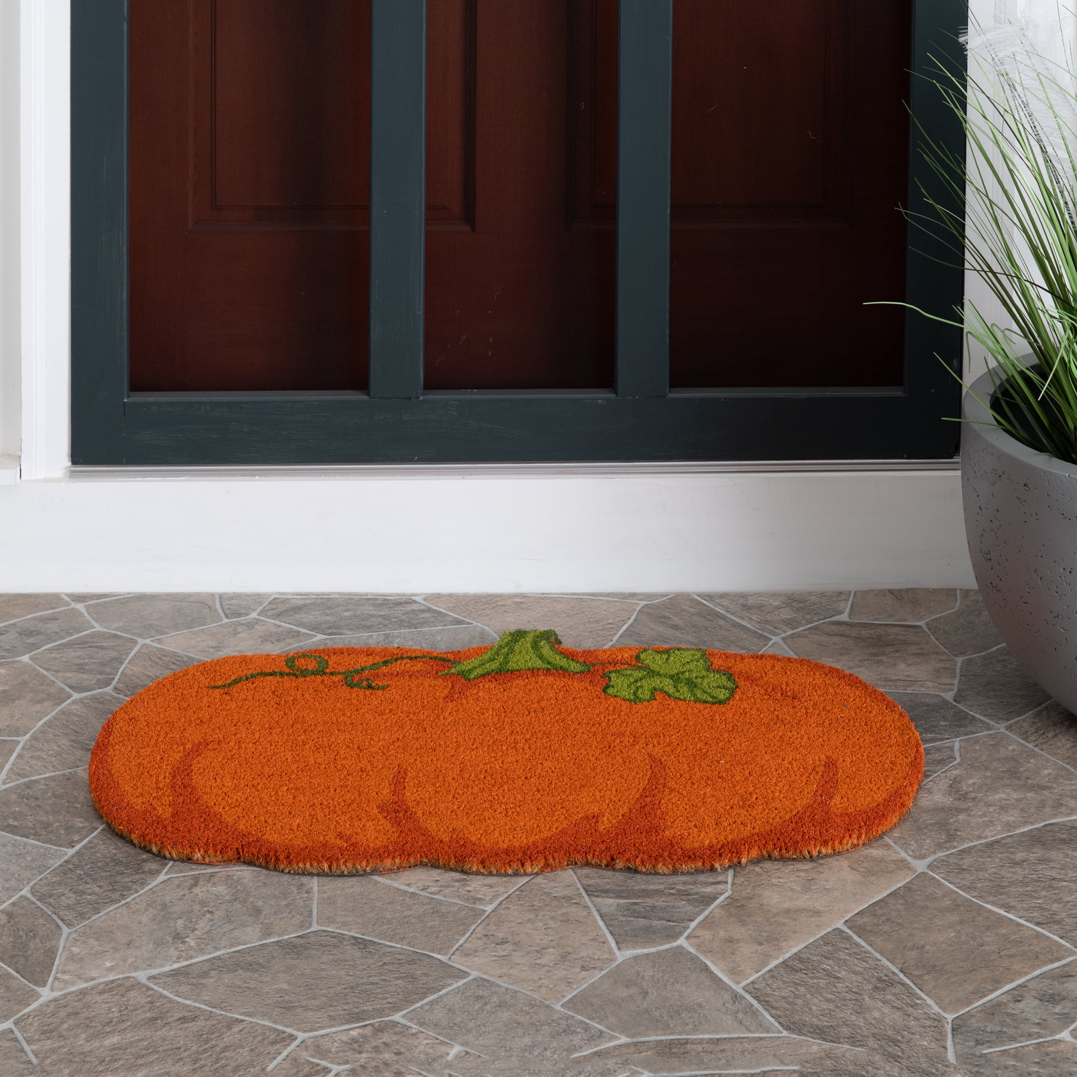 Way To Celebrate Pumpkin Shape Coir Outdoor Doormat, 18"x30"