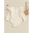 thumbnail image 2 of Bagilaanoe Newborn Baby Girl Rompers Long Sleeve Bodysuit 3M 6M 12M 18M 24M Infant Ruffle Ribbed One Piece Jumpsuit, 2 of 9