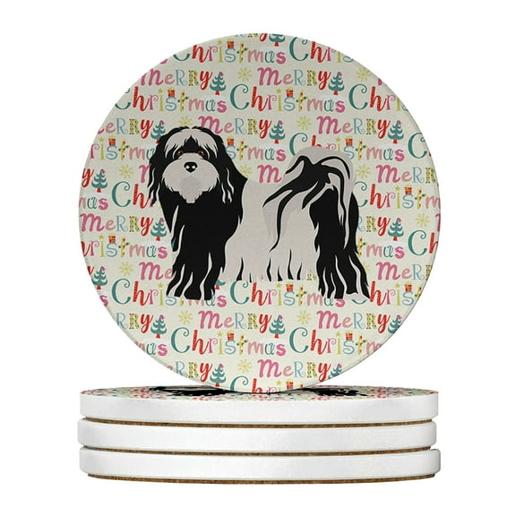 Tibetan Terrier Merry Christmas Large Sandstone Coasters Pack of 4 4 in x 4 in
